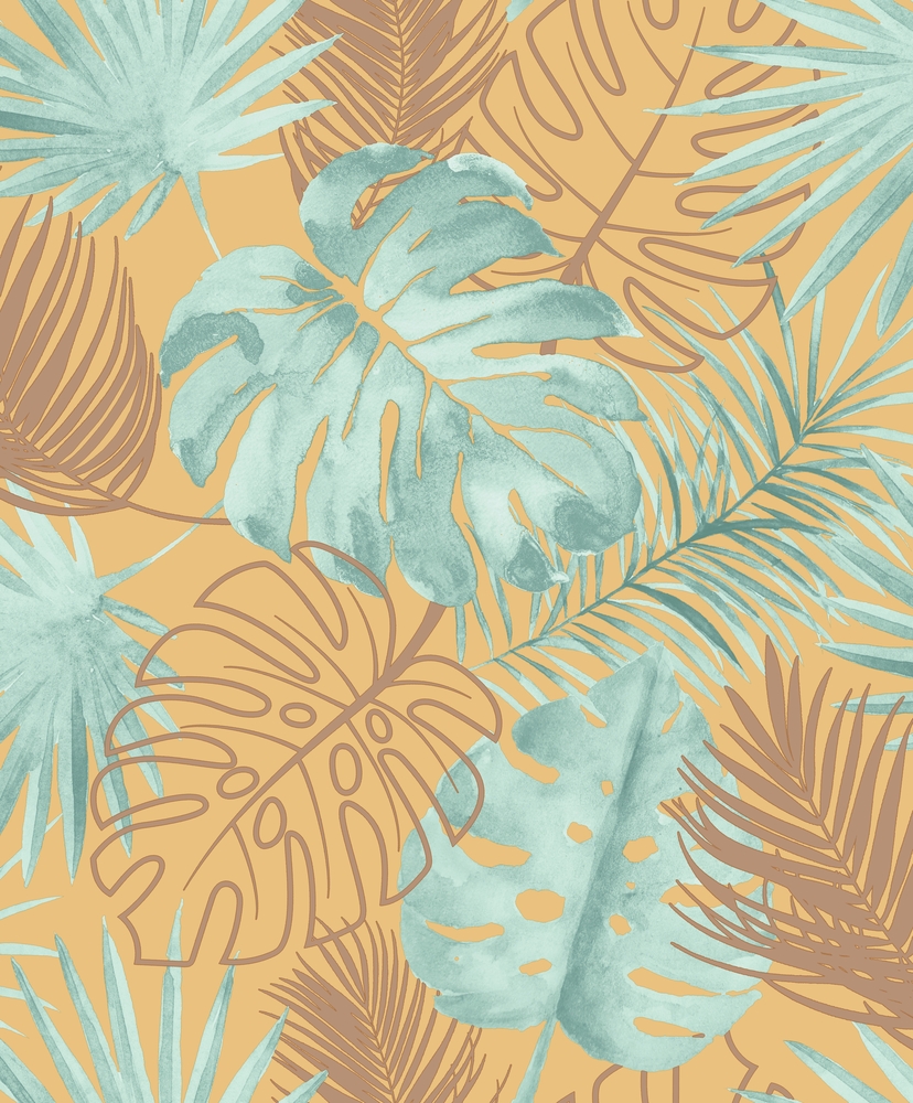 Papier peint intissé L60402 Glitter Amazonie Jaune, motif jungle luxuriante avec effet pailleté.
