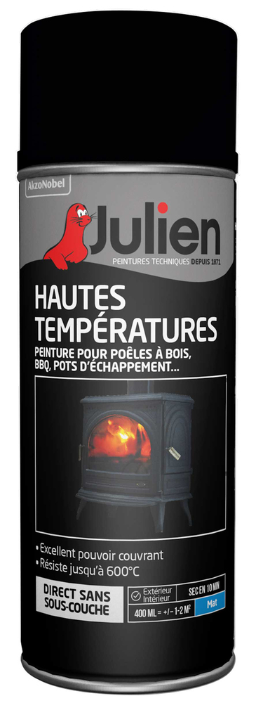 Peinture Haute Température 600° Noire Mat Aérosol 400 ml 