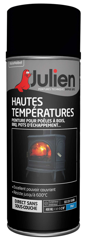 Peinture Haute Température 600° Noire Mat Aéro 400ml 