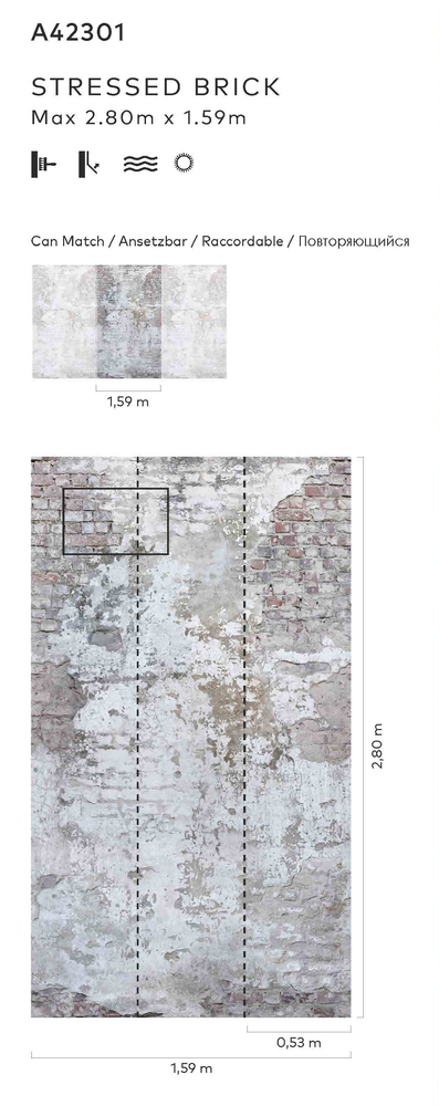 A42301 Papier Peint Panoramique Stressed Brick 3 Lès 159 x 280 cm
