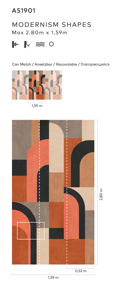 A51901 Papier Peint Panoramique Modernism Shapes Rouge 3 Lès 159 x 280 cm