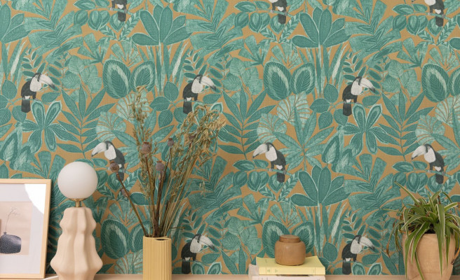 Collection de papiers peints Green & Co, nuancier d'échantillons de motifs et textures