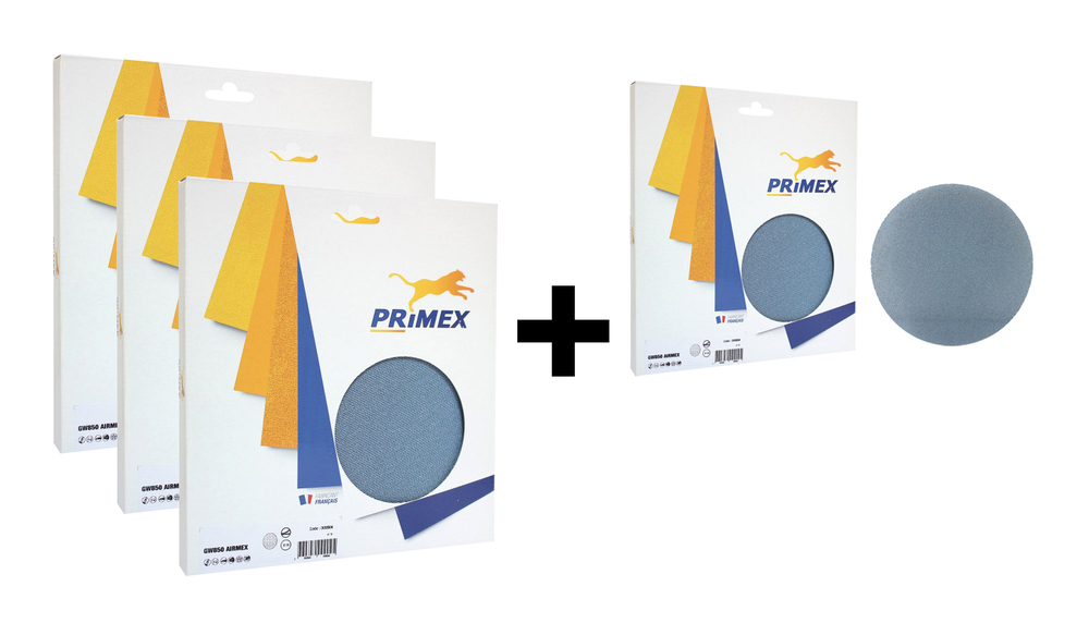 Disque abrasif Airmex GW850 Ø150 mm pour ponçage, lot de 3 boîtes de 10 + 1 gratuite