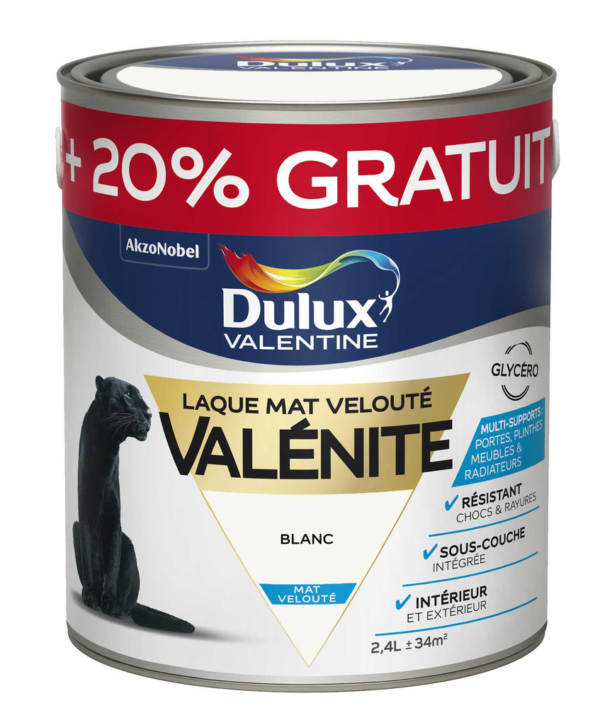 Laque Valénite Blanc Mat Velouté 2L + 20% Gratuit