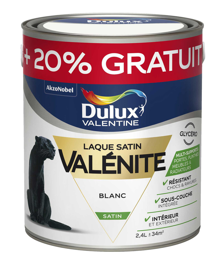 Laque boiseries et métal Valénite Dulux Valentine brillant blanc lin clair 2L