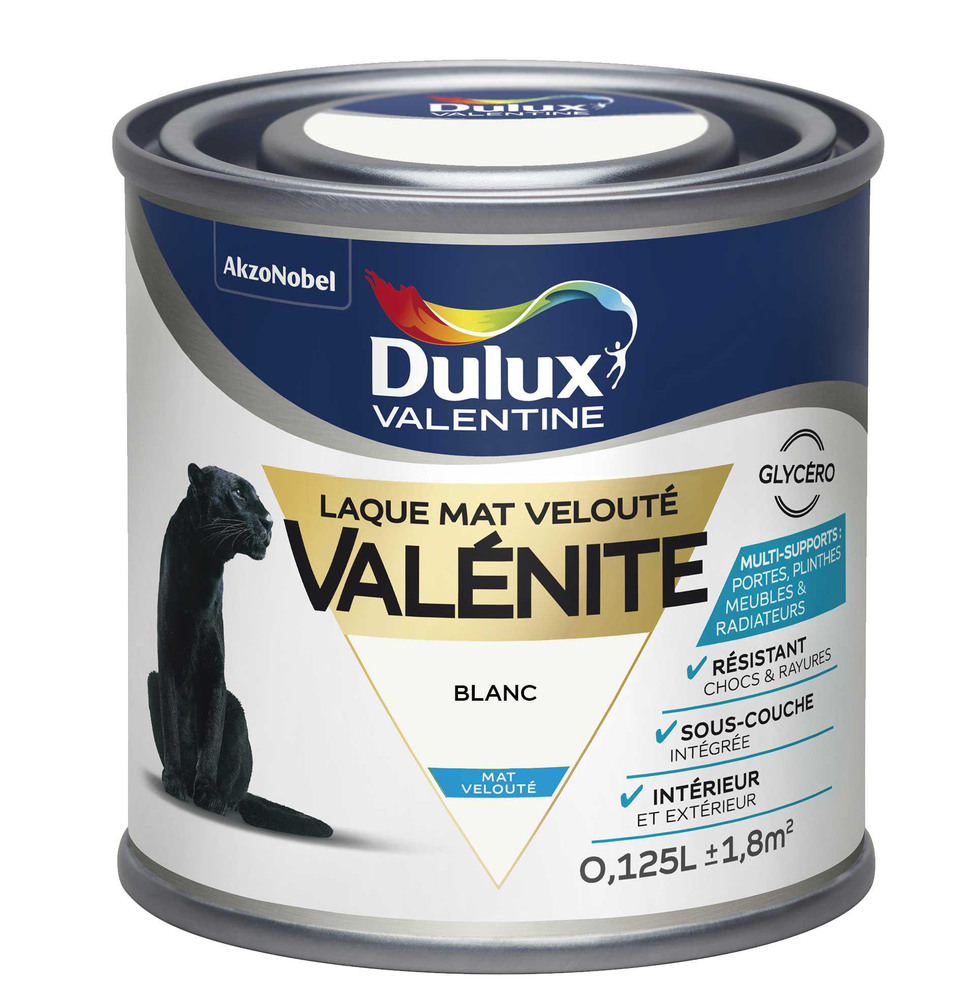 Pot de laque Valénite Mat Velouté 0.125L, peinture glycéro pour décoration intérieure