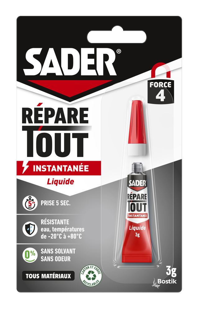 Tube de colle cyanoacrylate liquide Répare Tout Instantanée de 3g à forte adhérence.