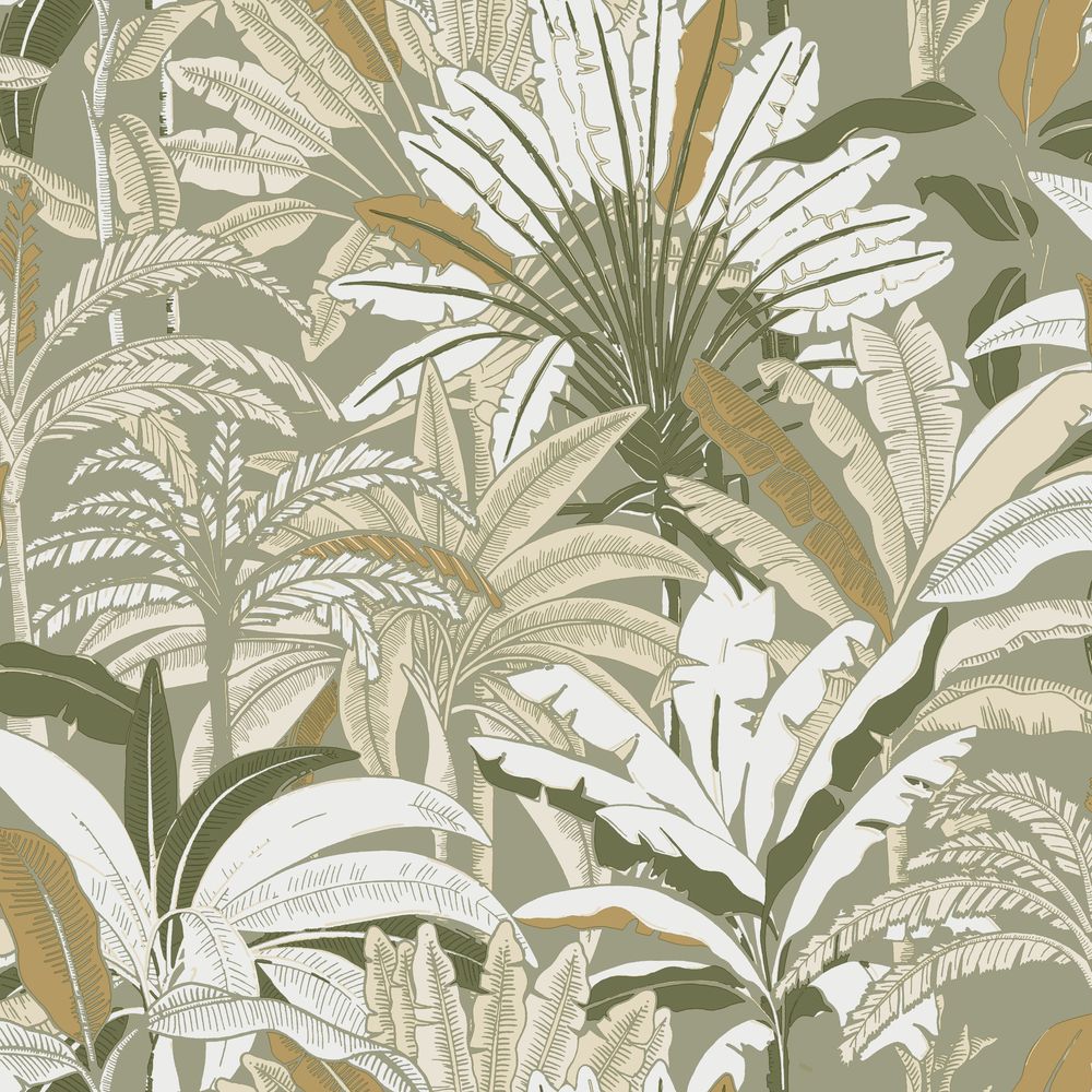 10230 7128 Papier Peint Vinyle sur Intissé Escapade Evasion Vert Kaki Beige.