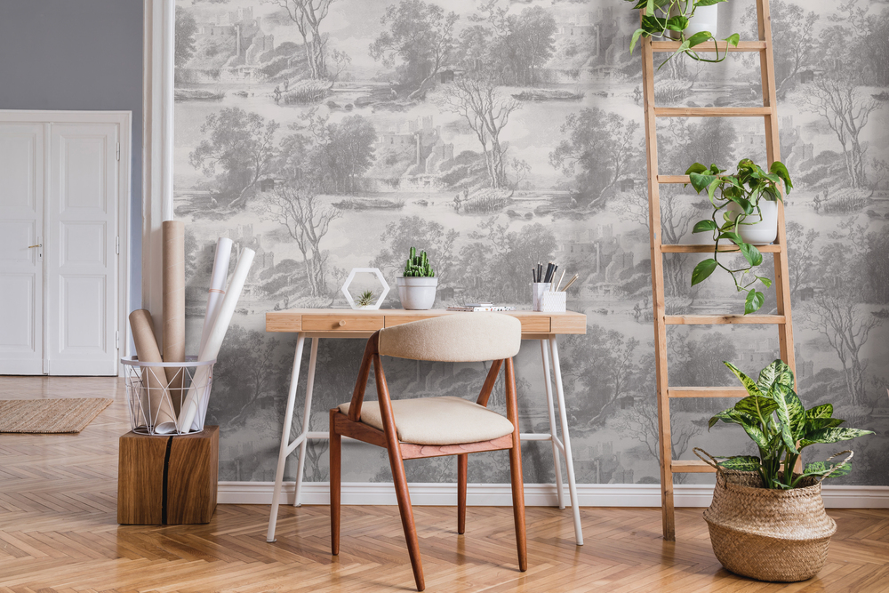 M61309 Vinyl sur Intissé Toile De Jouy Gris Beige DECORAMA | DOD
