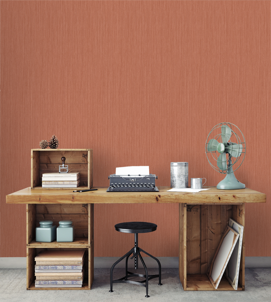 M28810 Papier Peint  Expansé sur Intissé Uni Fil à Fil Terracotta