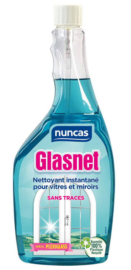 Nettoyant Vitres et Miroirs Glasnet en flacon recharge 750 ml pour une brillance sans traces