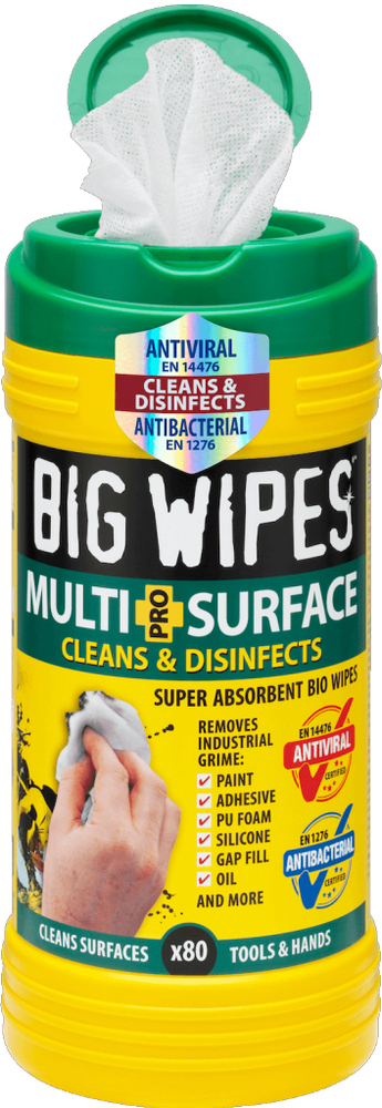 Lingettes de Nettoyage Multi-surfaces Pro Biodégradables Big Wipes - Boite de 80