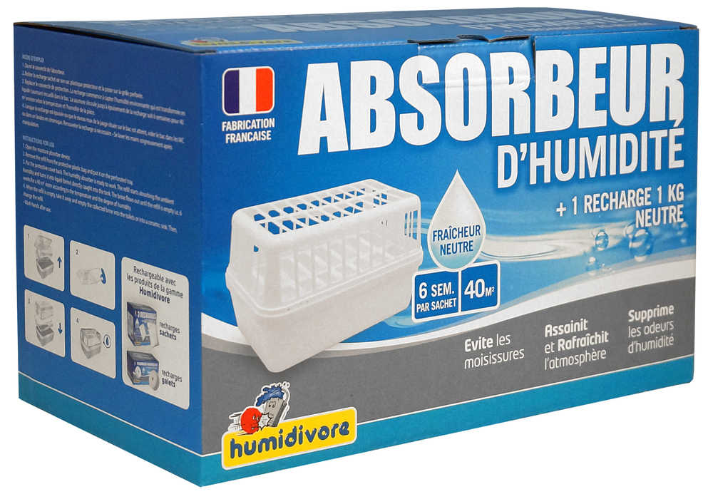 ABSORBEUR D'HUMIDITE Humidivore avec recharge 500 gr