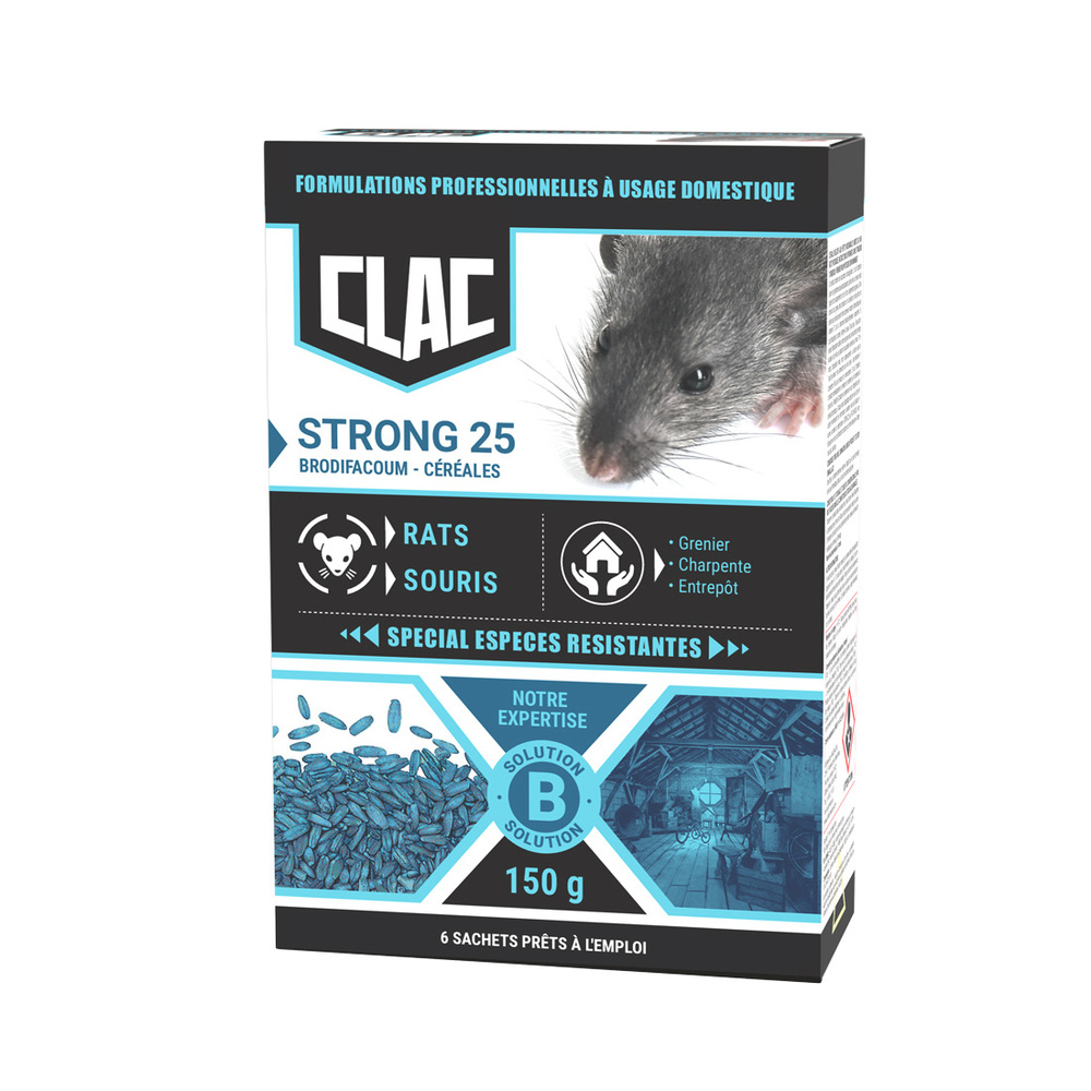 Clac Raticide en grain Espèces Résistantes Rat et Souris boîte de 150g TP14