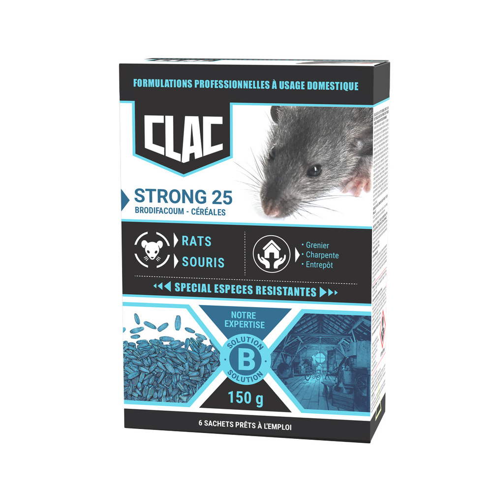 Clac Raticide en grain Espèces Résistantes Rats et Souris Boîte de 150g TP14