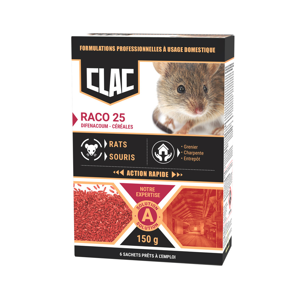 Clac Raticide Grains d'Avoine Rats et Souris Boîte de 150g TP14