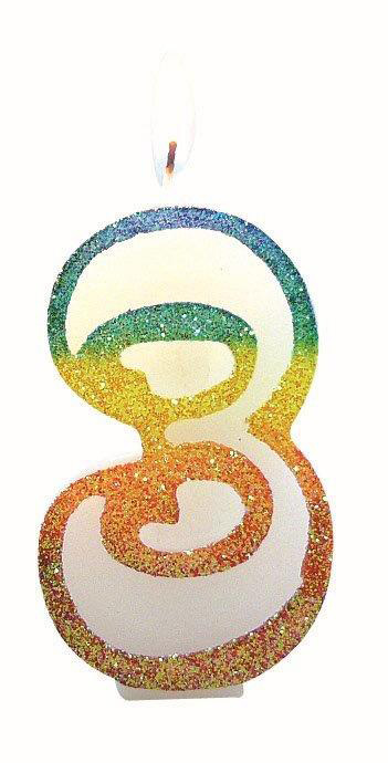 Bougie Chiffre 3 Arc-en-Ciel 8 cm