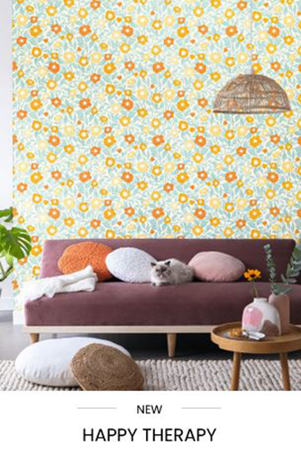 Collection Papiers peints Happy Therapy, présentant une variété de motifs modernes et de couleurs apaisantes pour la décoration intérieure.