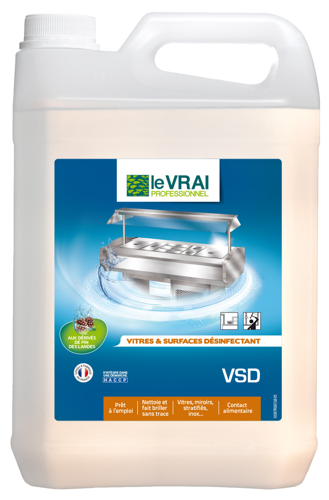 Nettoyant Désinfectant Vitres & Surfaces VSD 5L TP2 TP4