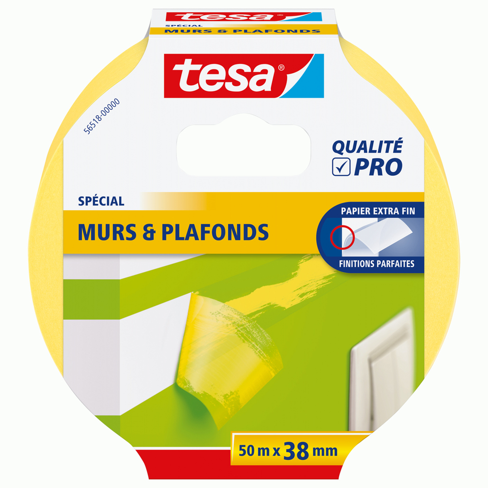 Adhésif de Masquage Jaune Spécial Mur & Plafond 38mmx50ml