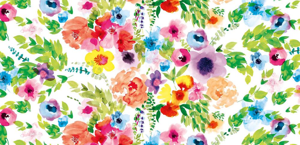 Toile cirée Déco Printemps 140 cm x 20 m motif floral et coloré, résistante et facile à nettoyer.