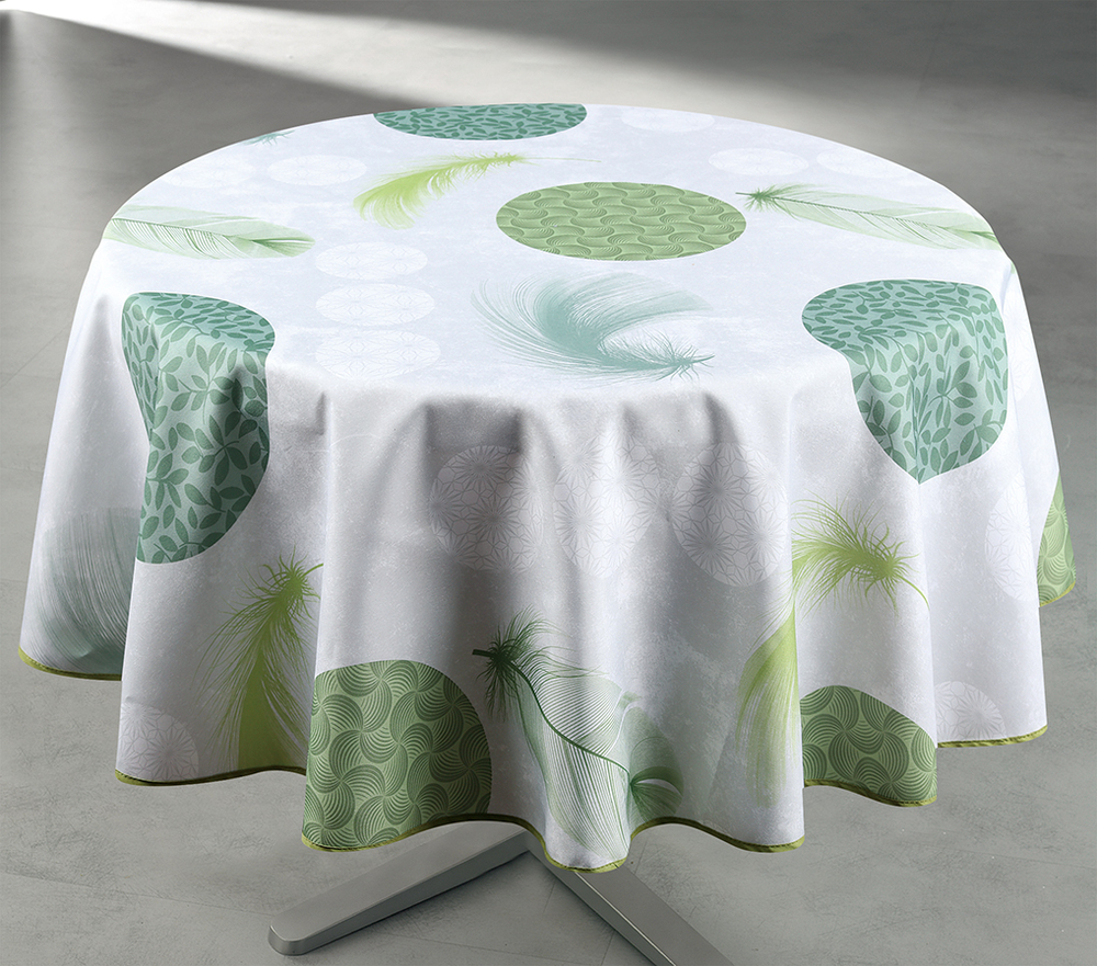 Toile Cirée Ronde Ø160cm Duvet Vert sur Cintre Carton