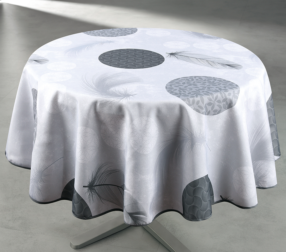 Toile Cirée Ronde Ø160cm Duvet Gris sur Cintre Carton