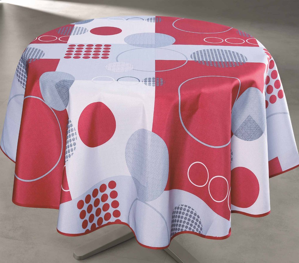Toile Cirée Ronde Ø160cm Zoé Rouge sur Cintre Carton