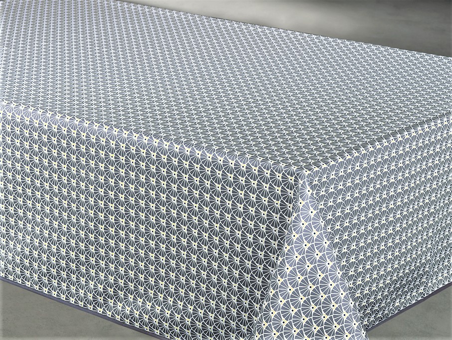 Toile cirée Manon grise 140x240 cm sur cintre carton, motif discret et facile d'entretien.