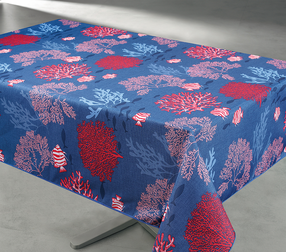 Nappe Polyester 140x240cm Corail Bleu sur Cintre