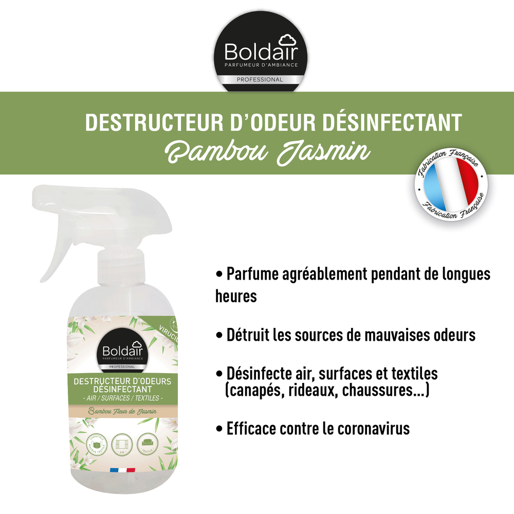 Boldair Destructeur d'Odeur Désinfectant Bambou Jasmin Vapo 500ml BOLDAIR