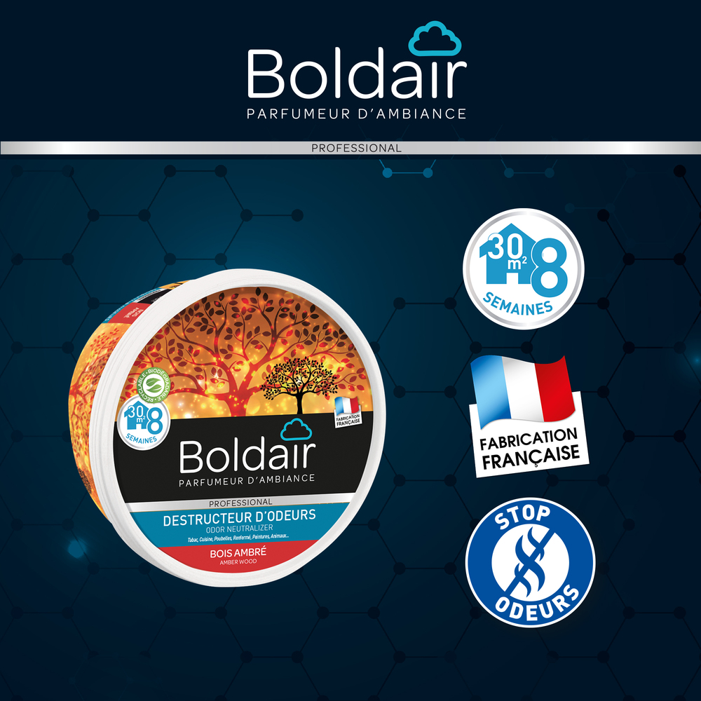 Destructeur d'odeur - Bois ambré- Gel solide 300 gr - BOLDAIR