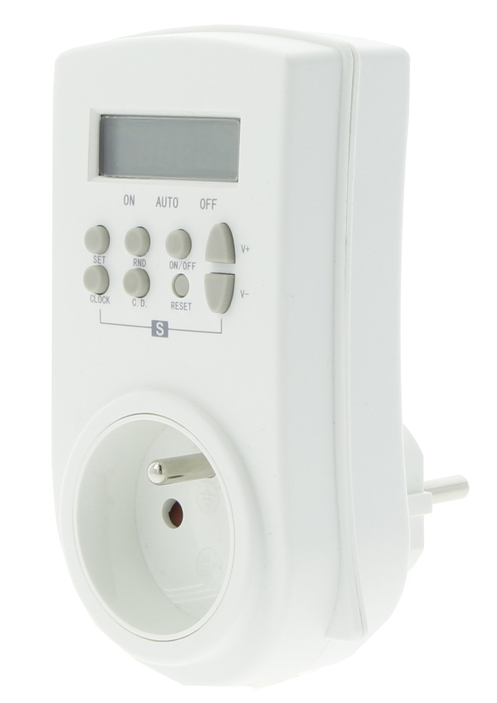 Programmateur digital hebdomadaire blanc 3680W pour prise électrique avec écran LCD