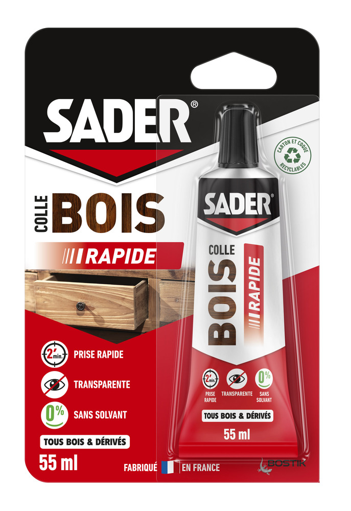 Colle bois Prise Rapide Transparente 55 ml en flacon pour petits travaux d'assemblage