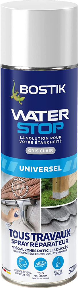 Waterstop Spray Réparateur 500 ml, bombe aérosol pour étanchéifier et imperméabiliser les surfaces.