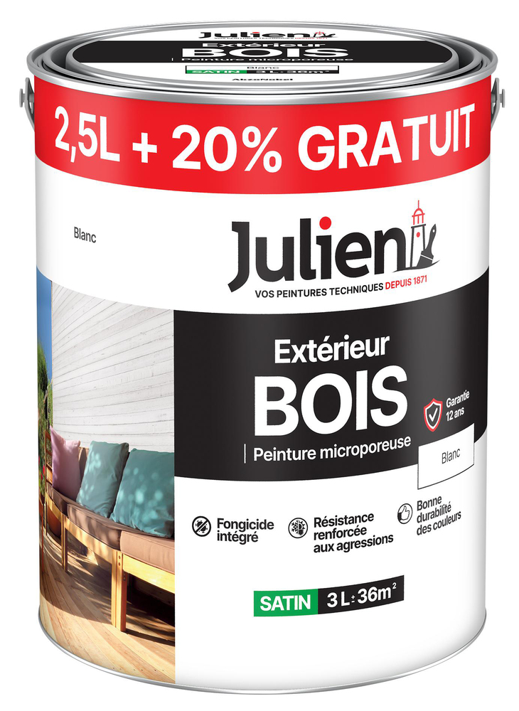 Peinture Extérieure Bois Microporeuse 2.5L +20% Gratuit
