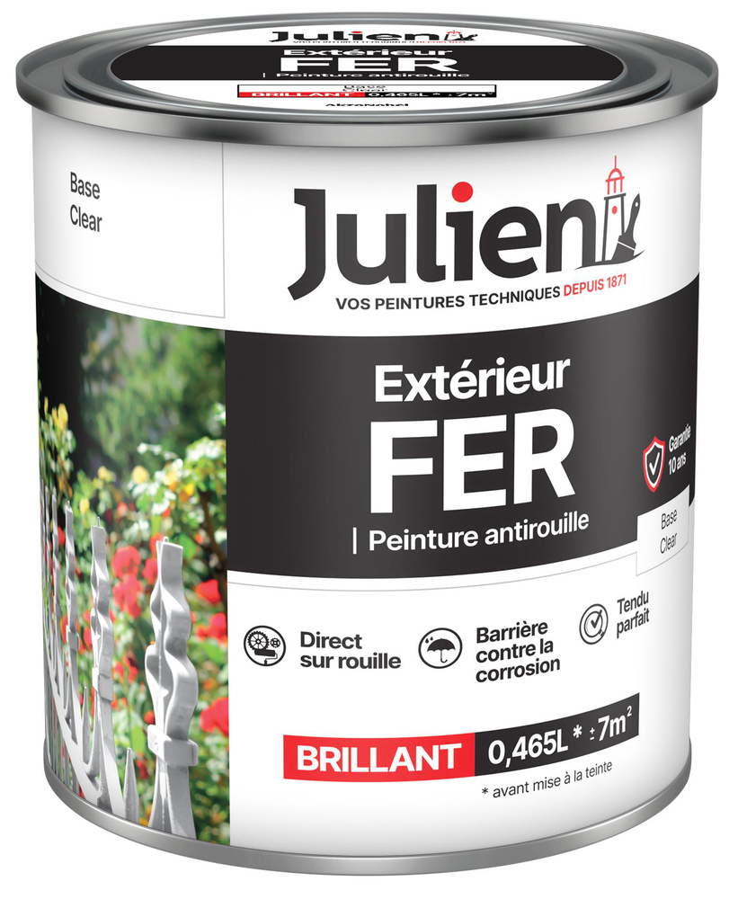 Peinture Extérieur Fer Antirouille Base Clear pour métaux en pot, protection longue durée.