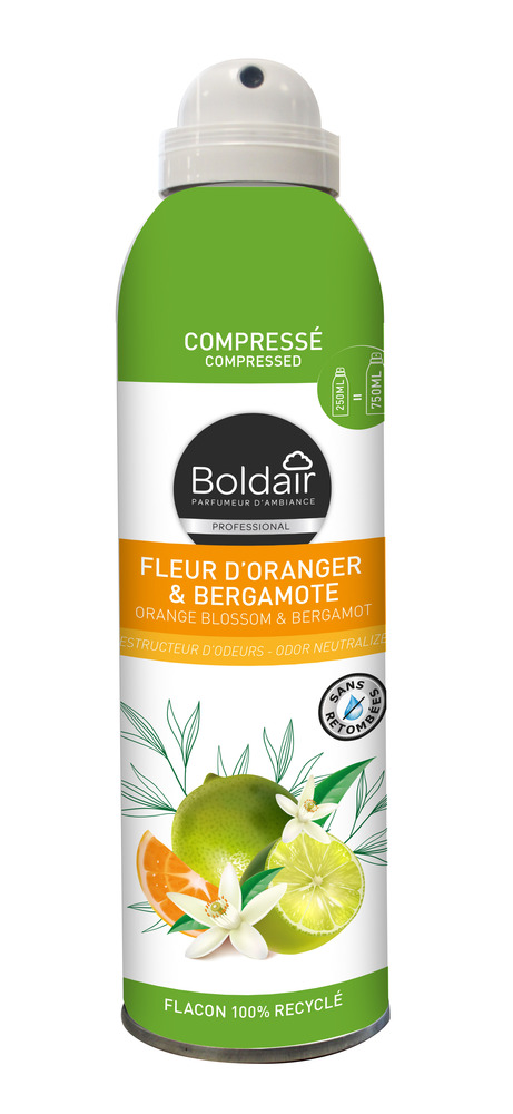 Désodorisant d'Intérieur compressé Fleur d'Oranger et Bergamote 250 ml, destructeur d'odeurs pour une ambiance fraîche