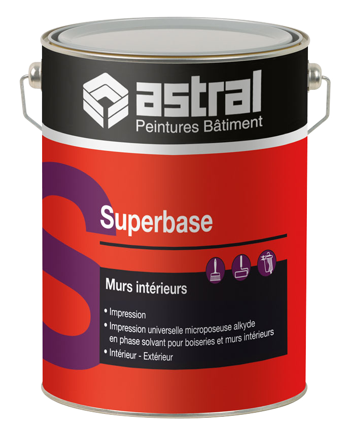 Pot de peinture Superbase, primaire d'accrochage pour boiseries, traitement et protection du bois.