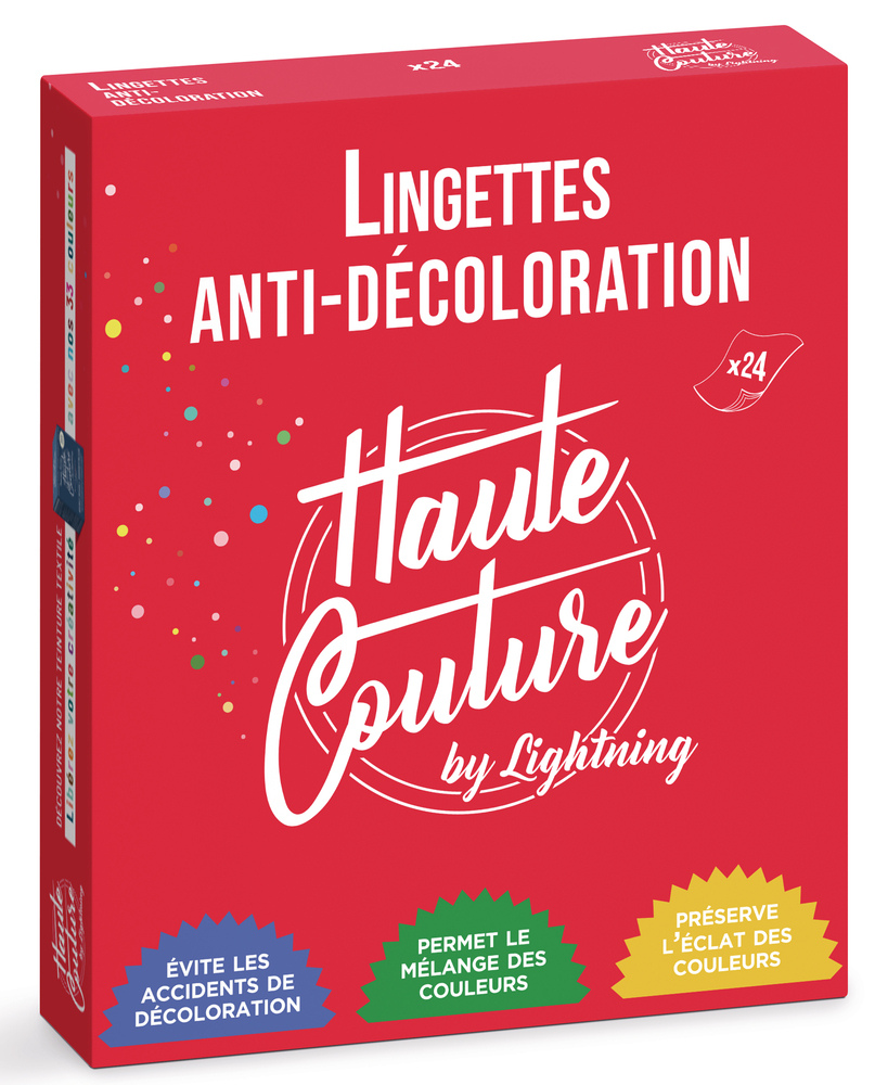 Lingettes anti-décoloration Haute Couture, boîte de 24, pour protéger le linge des transferts de couleur et décolorations accidentelles.