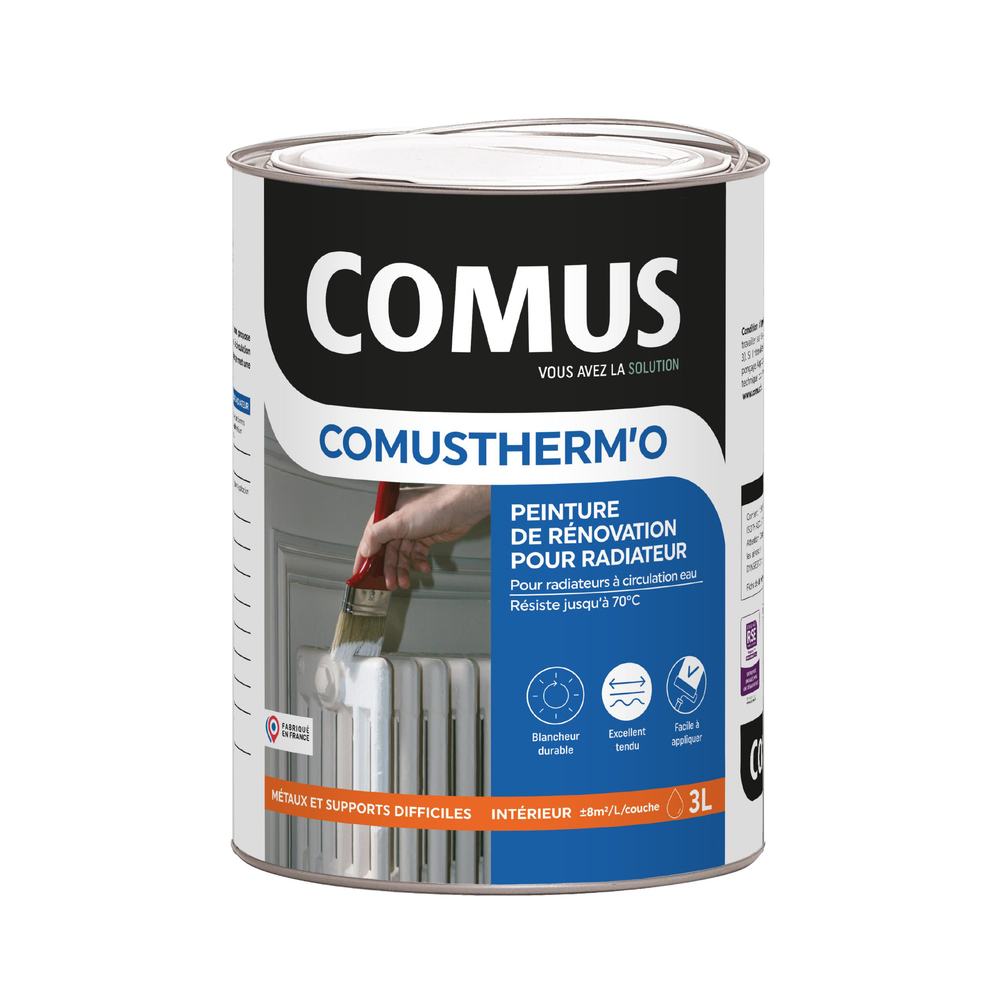 Peinture de finition Comustherm'o Satin Blanc 3L pour traitement des métaux