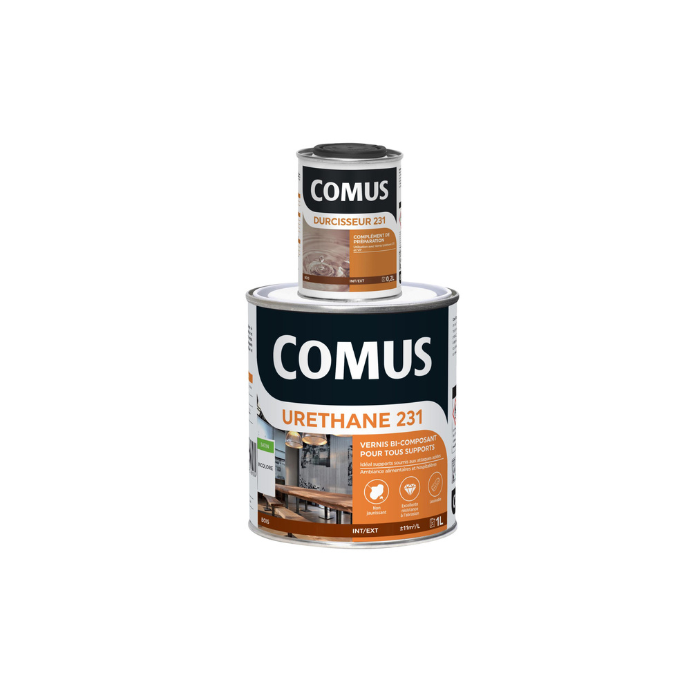 Vernis Uréthane 231 incolore satiné pour bois, protection durable et finition élégante.