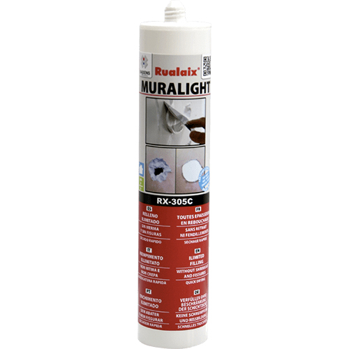 Enduit de rebouchage Rualaix RX305 Muralight en cartouche 310 ml pour murs intérieurs, prêt à l'emploi, couleur blanche