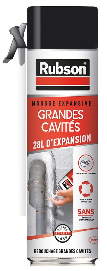 Mousse expansive Méga pour rebouchage et isolation de grandes cavités, couleur blanche, aérosol 550 ml