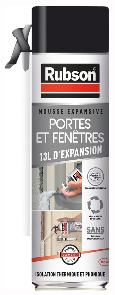 Mousse polyuréthane expansive pour portes et fenêtres, aérosol 500 ml, expansion 13 litres, pour isolation et rebouchage