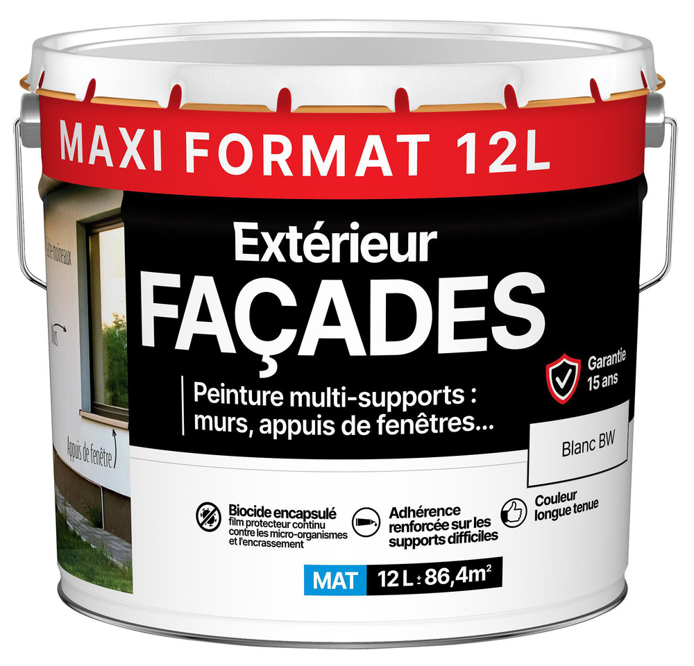 Peinture Multi-Supports Extérieur Façades 12L résistante aux intempéries