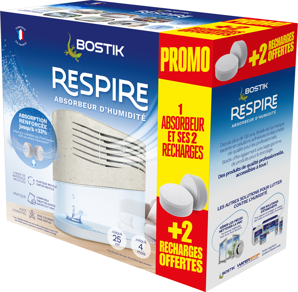 Absorbeur d'Humidité Respire + 4 Tabs 250g Dont 2 OFFERTES