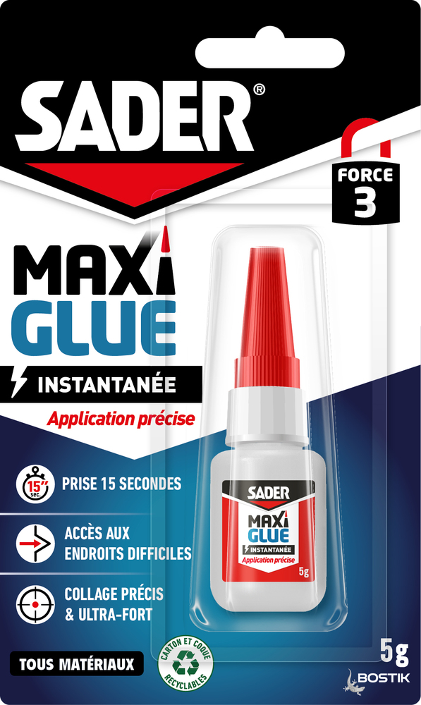 Colle cyanoacrylate Maxiglue Instantanée 5g, tube avec embout d'application précise