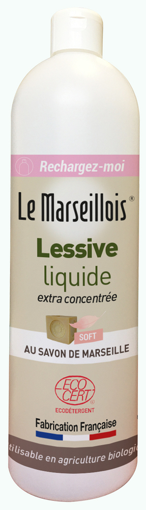 Flacon vide Lessive Liquide 1L en plastique transparent, rechargeable pour produits en vrac
