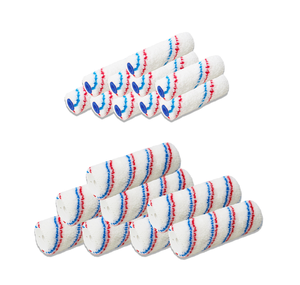 Lot de 18 manchons de rouleaux à peindre Technifibre PA12, tailles mixtes 110 mm et 180 mm, pour une application de peinture uniforme.